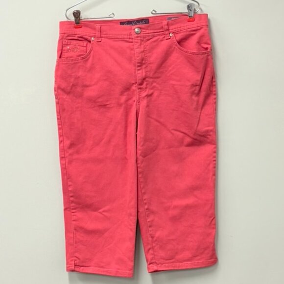 Gloria Vanderbilt Womens 14 Red Embellished Pockets Amanda Slit-Hem Capri Jeans - Picture 1 of 9